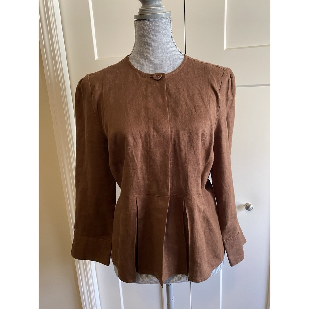 Grace Elements Rust Brown Linen Blend Peplum Top Vintage Small